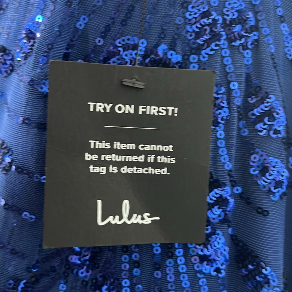 Lulu's Cobalt Blue Sequin Photo Finish High-Low Maxi Dress Gown Size X-Large New - Picture 11 of 15